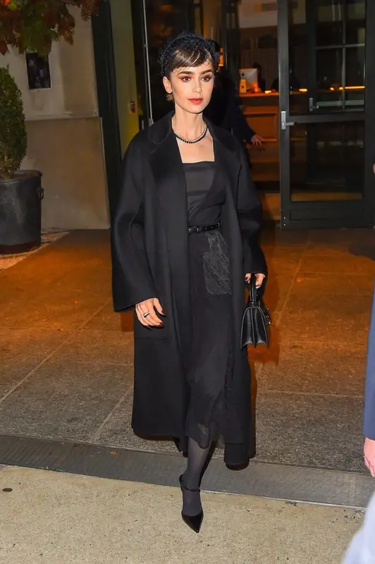 Lily Collins outfit in MaxMara, Cartier, and Christian Louboutin, 2022