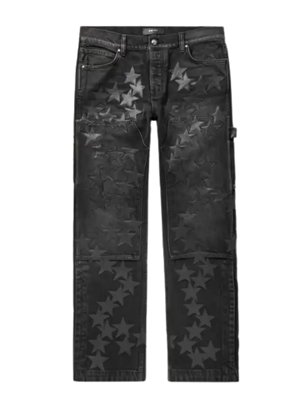 Amiri Black Carpenter Straight-Leg Leather-Appliquéd Jeans $2590