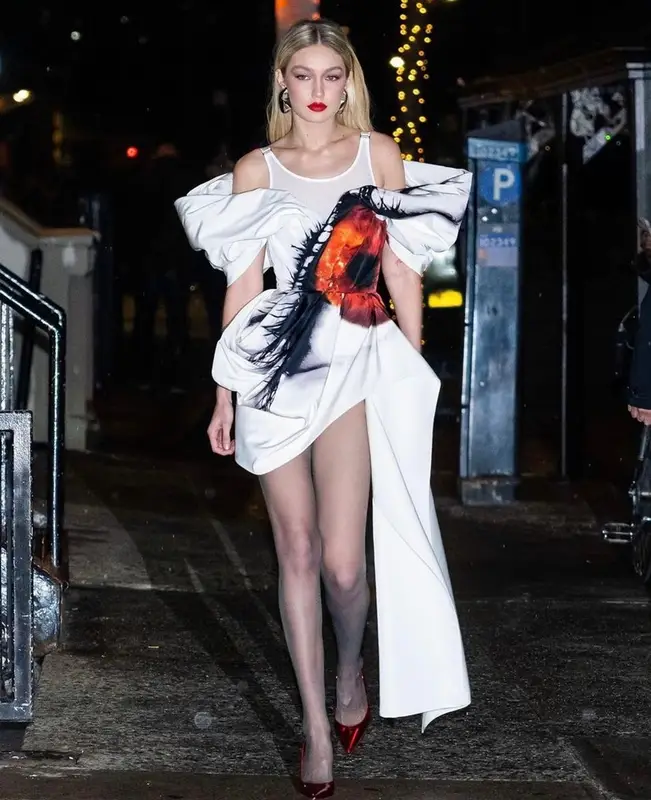 Gigi Hadid outfit in Alexander McQueen and Christian Louboutin, 2023