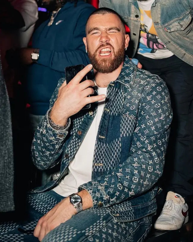Travis Kelce outfit in Nigo and Louis Vuitton, 2023