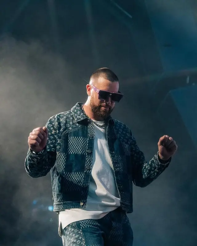 Travis Kelce outfit in Nigo and Louis Vuitton, 2023