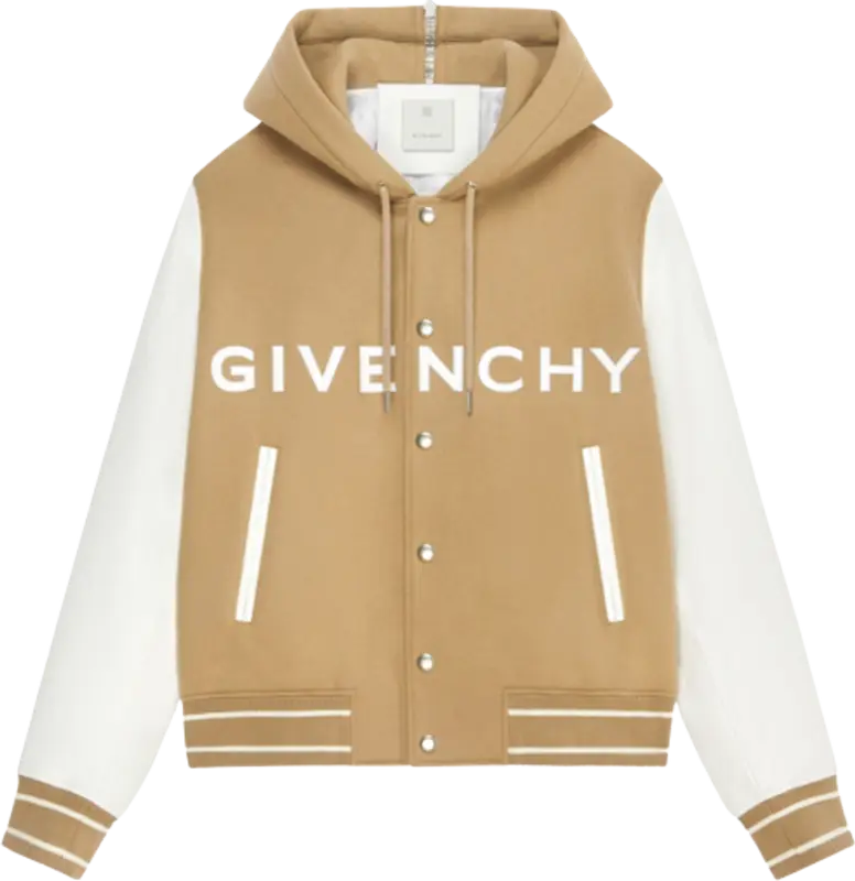 Givenchy Man White And Beige Hooded Wool And Leather Bomber $3490