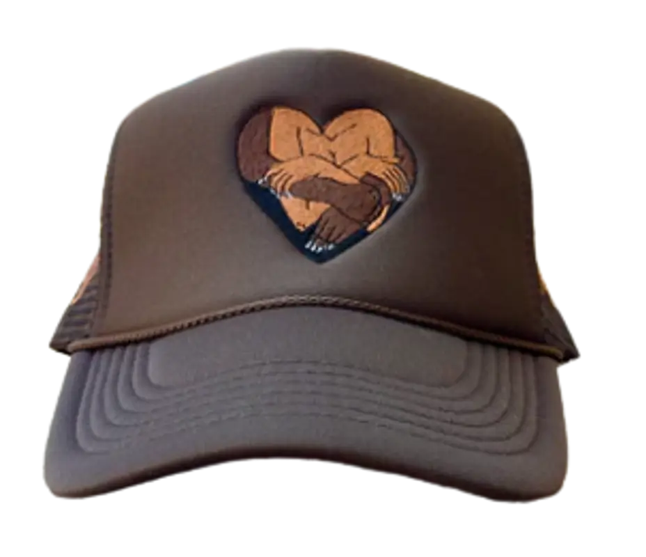 From a Penny Brown Skin Black Love Trucker Cap $65