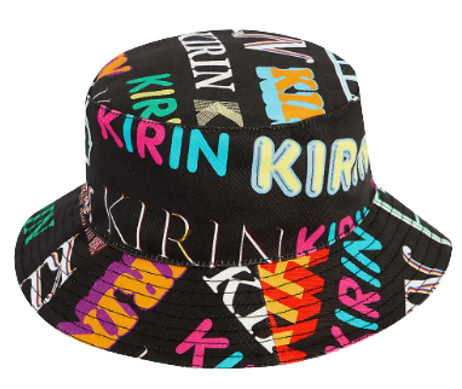 Kirin Typo Print Denim Black Multicolor Bucket Hat $315