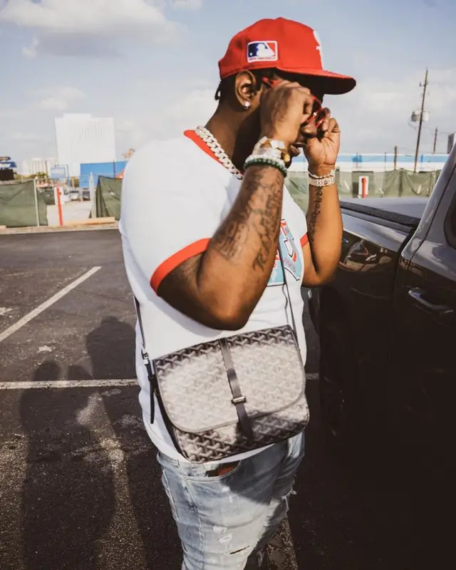 Peezy outfit in Louis Vuitton and Goyard, 2023