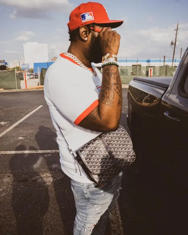 Peezy outfit in Louis Vuitton and Goyard, 2023