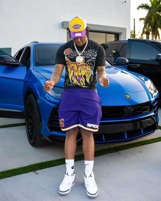 Fredo Bang outfit in Warren Lotas, Von Dutch, and Bape, 2023