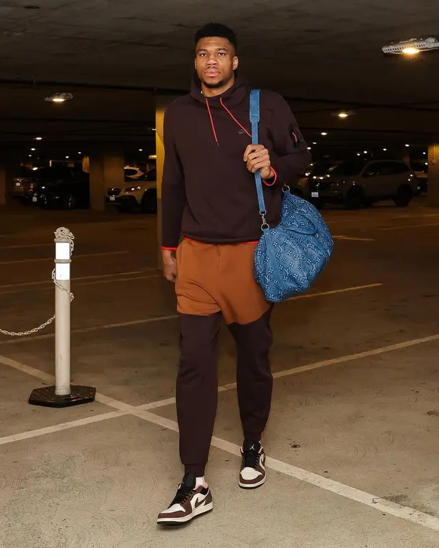 Giannis Antetokounmpo outfit in Nike and Louis Vuitton, 2023