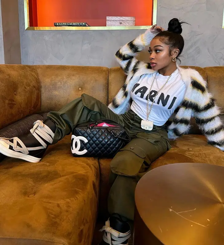 Jayda Wayda outfit in Marni and Pretty Little Thing, 2023