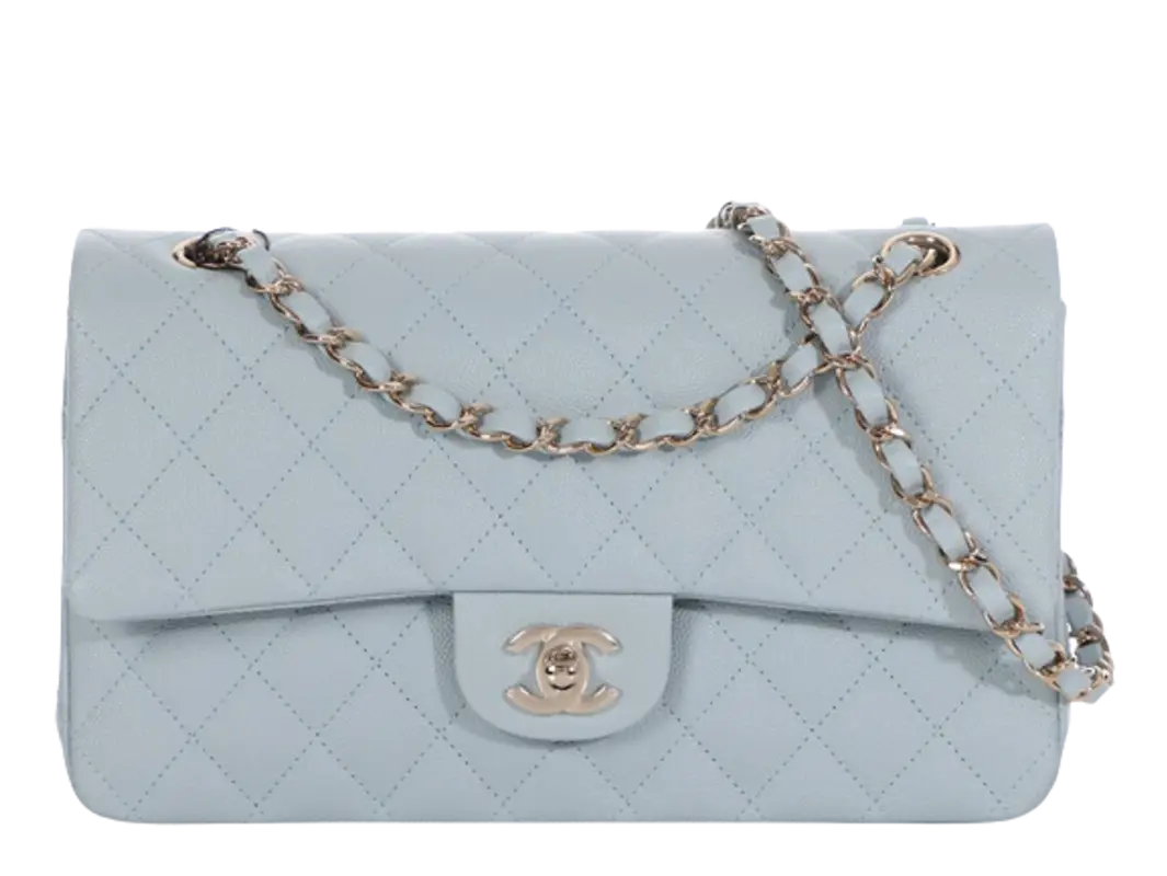 Chanel Light Blue Quilted Caviar Double Flap Bag $12000