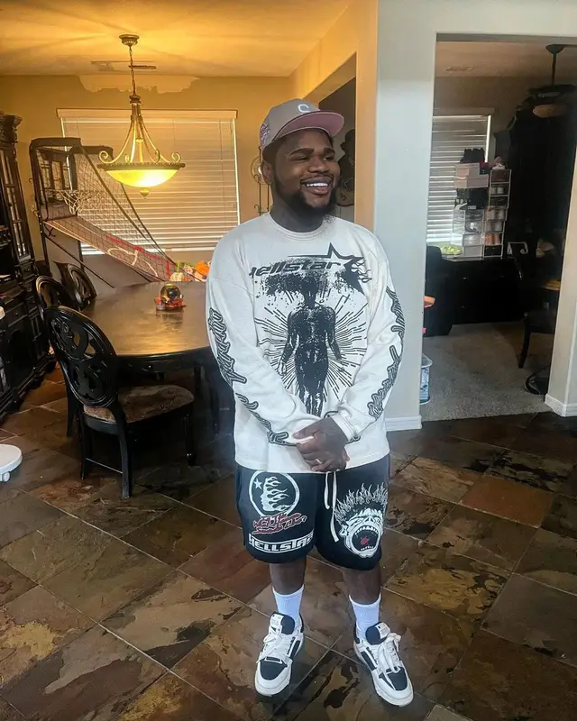 Fat Boy outfit in Hellstar and Amiri, 2023