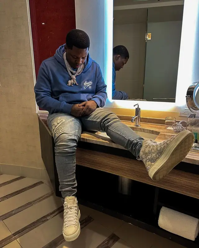 Lil Zay Osama outfit in Amiri, 2023