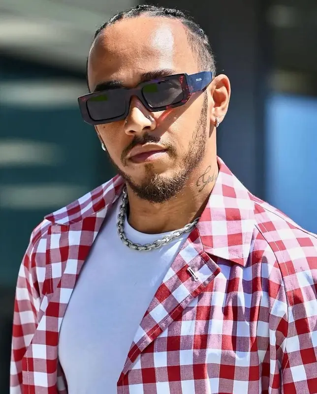 Lewis Hamilton outfit in Calvin Klein, Off-White, and Prada, 2023