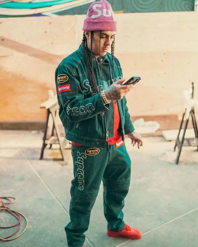 Peso Peso outfit in Vanson Leathers, Nike, and Supreme, 2023