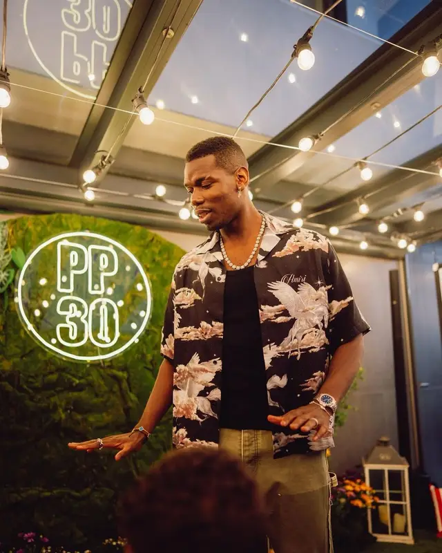 Paul Pogba outfit in Amiri, Gallery Dept., and Louis Vuitton, 2023