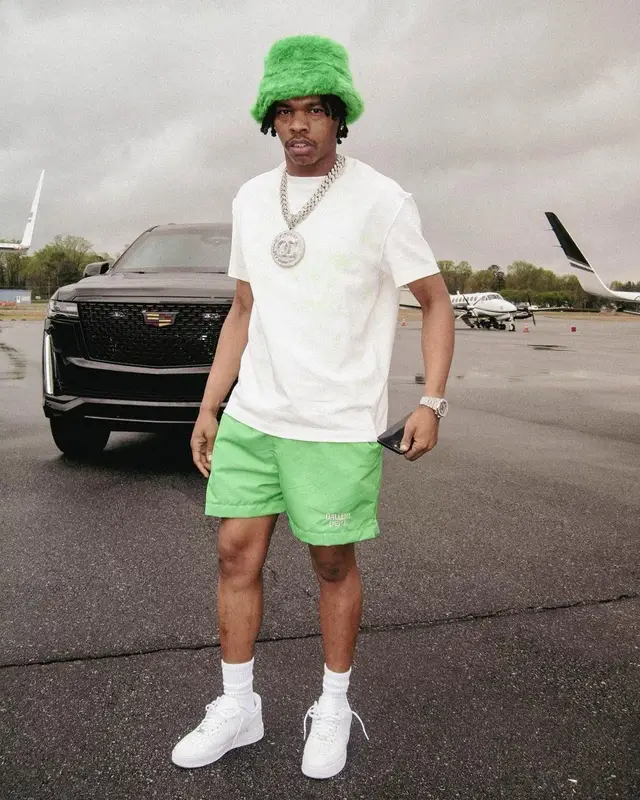 Lil Baby outfit in Louis Vuitton, Gallery Dept., and Nike, 2023