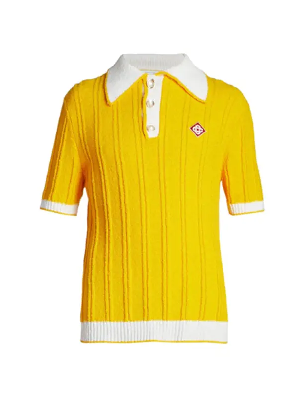 Casablanca Men's Ribbed Bouclé Polo Yellow Sweater $376