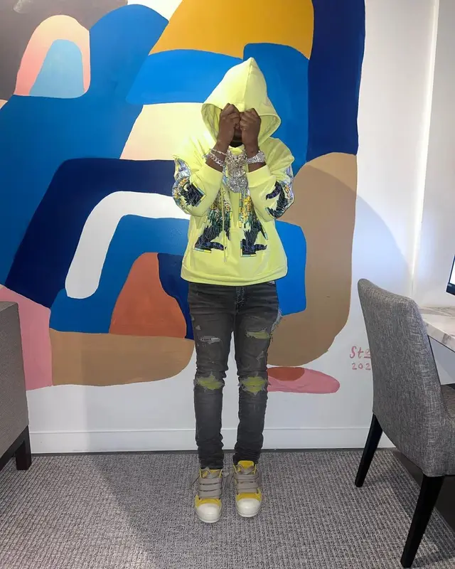Baby Money outfit in Who Decides War, Amiri, and Rick Owens, 2023