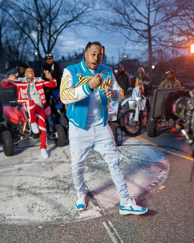 Fivio Foreign outfit in Off-White, Amiri, and Prada, 2023