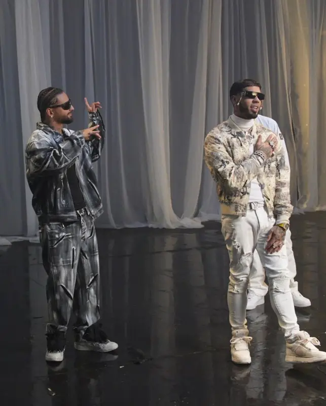 Anuel AA outfit in Amiri, Louis Vuitton, and Dolce & Gabbana, 2023