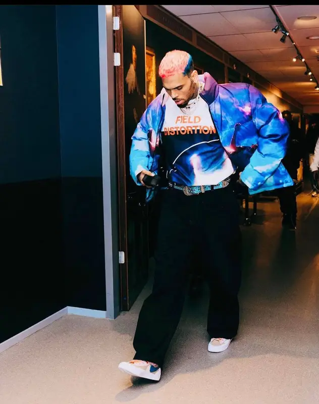 Chris Brown outfit in A-Cold-Wall*, Nike, and B.B. Simon, 2023