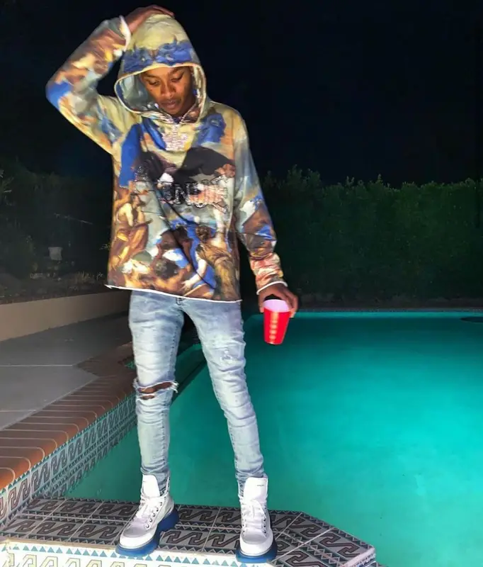 Calboy outfit in Mariel Avenue, Purple Brand, and Alexander McQueen, 2021