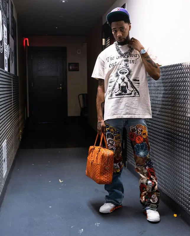 Key Glock outfit in Gallery Dept., Green Acre Exchange, and Jordan, 2023