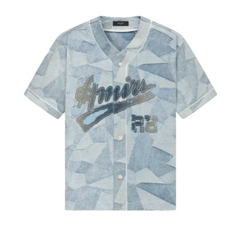 Amiri Blue Patchwork Baseball Shirt $1390