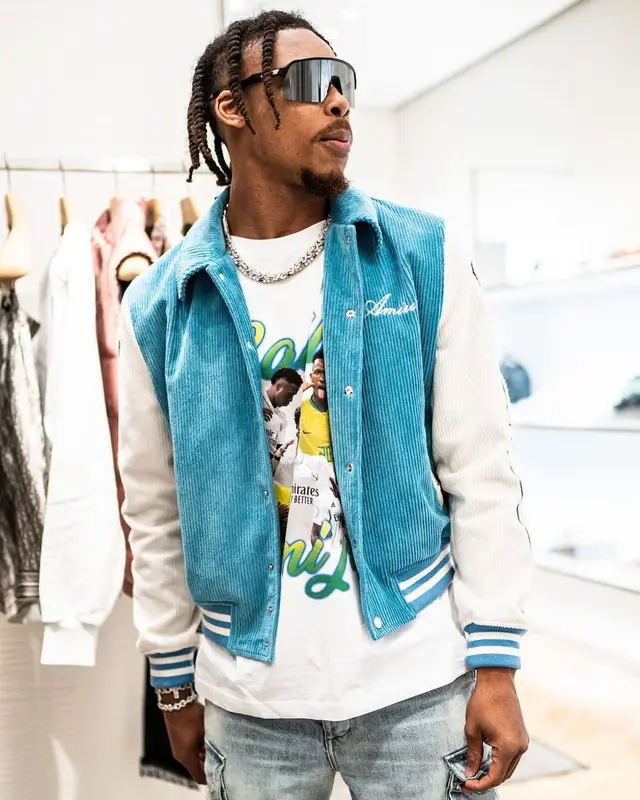 Justin Jefferson outfit in Amiri and Oakley, 2023