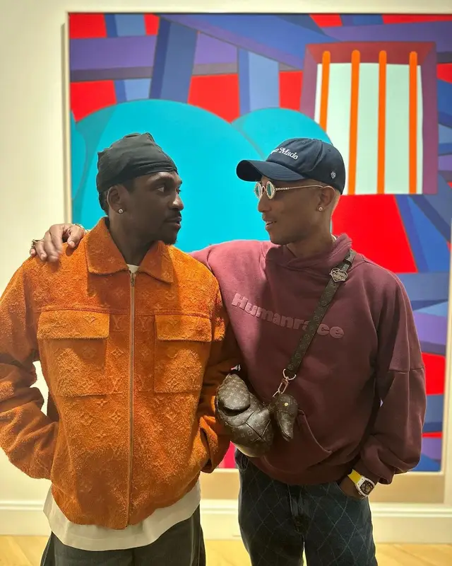 Pharrell Williams outfit in Tiffany&Co, Human Made, and Girls Don't Cry, 2023