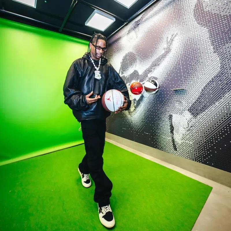 Travis Scott outfit in Raf Simons, Balenciaga, and Rick Owens, 2023