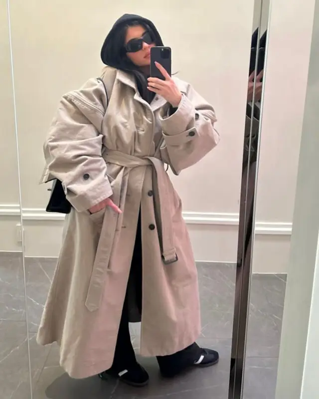 Kylie Jenner outfit in Y/Project, Adidas, and Burberry, 2023