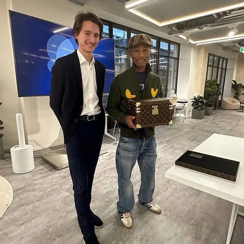 Pharrell Williams outfit in Celine, Adidas, and Louis Vuitton, 2023