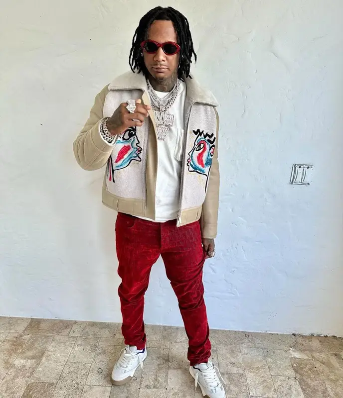Moneybagg Yo outfit in ERL, Cactus Jack, and Dior, 2023