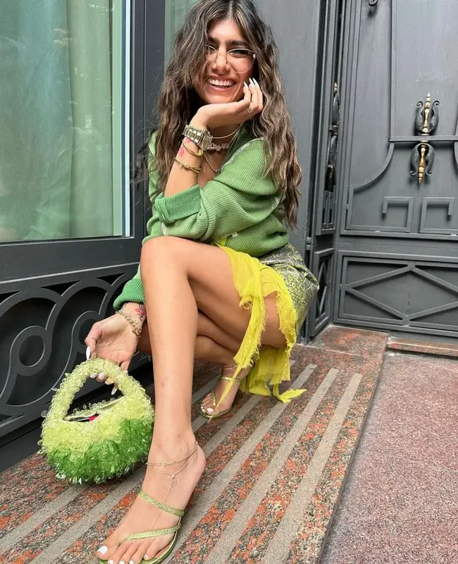 Mia Khalifa outfit in Diesel and Amina Muaddi, 2023
