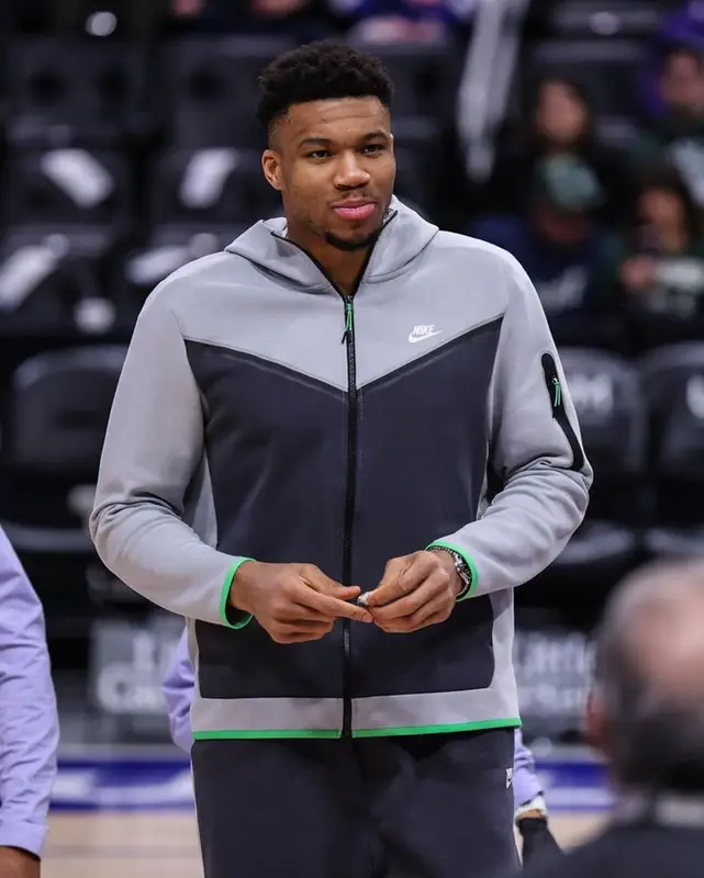 Giannis Antetokounmpo outfit in Nike, Jordan, and Louis Vuitton, 2023
