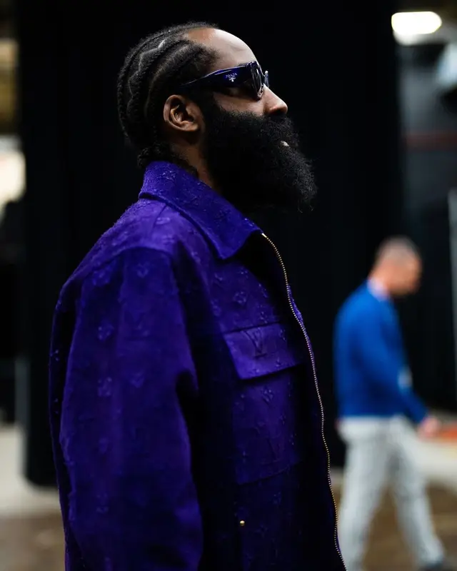 James Harden outfit in Louis Vuitton, Vintage, and Prada, 2023