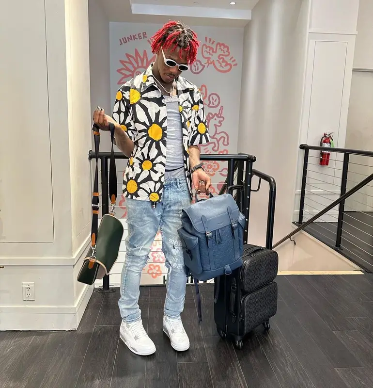 Famous Dex outfit in Marni, Ksubi, and Jordan, 2023