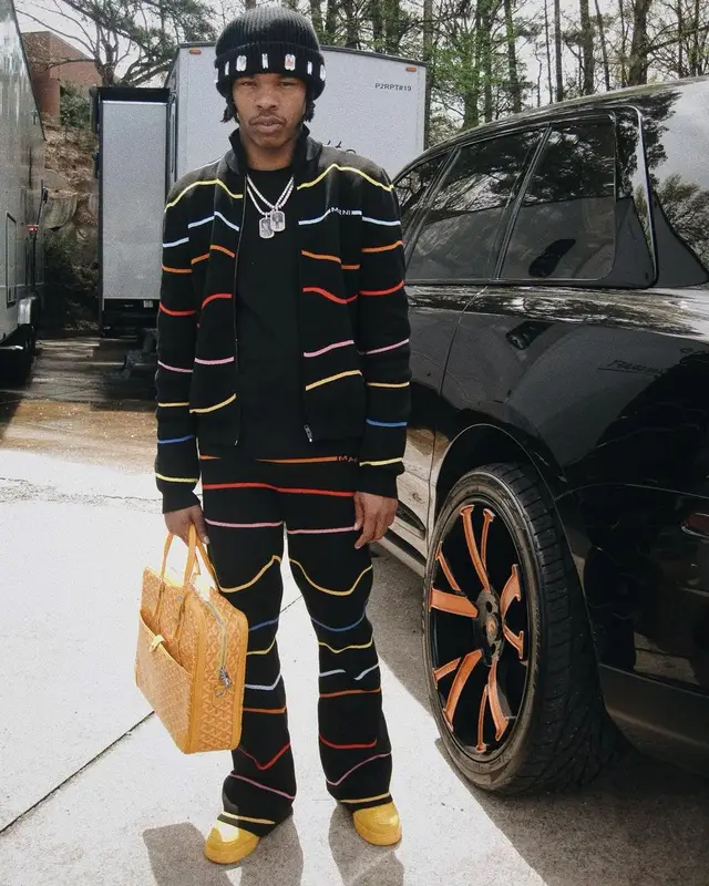 Lil Baby outfit in Marni, Nike, and Goyard, 2023