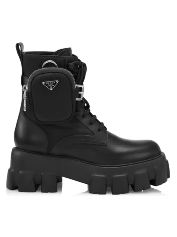 Prada Women's Monolith Leather & Nylon Lug-sole Combat Boots In Black $1690