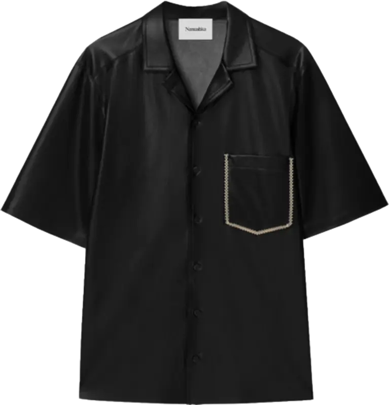 Nanushka Contrast-stitching Oversized Vegan-leather Black Shirt $433