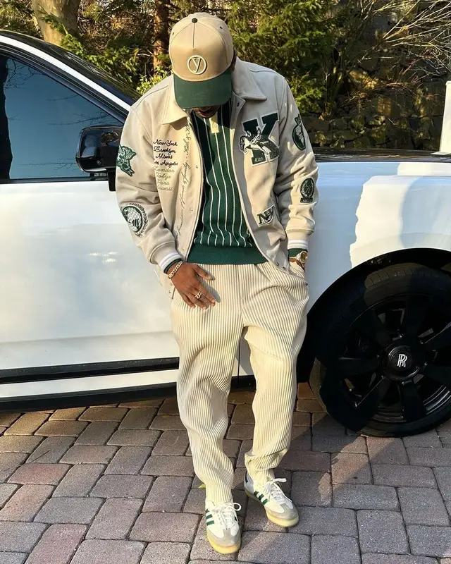 Fabolous outfit in Kith, Issey Miyake, and Adidas, 2023