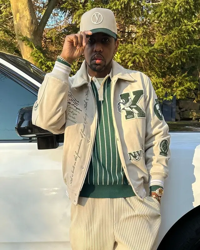 Fabolous outfit in Kith, Issey Miyake, and Adidas, 2023