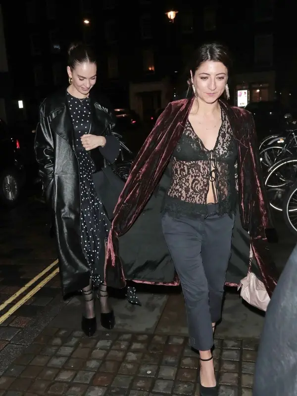 Lily James outfit in Aya Muse, Versace, and Khaite, 2023