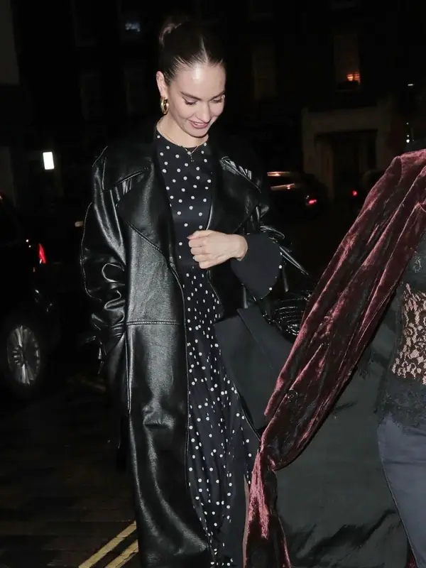 Lily James outfit in Aya Muse, Versace, and Khaite, 2023