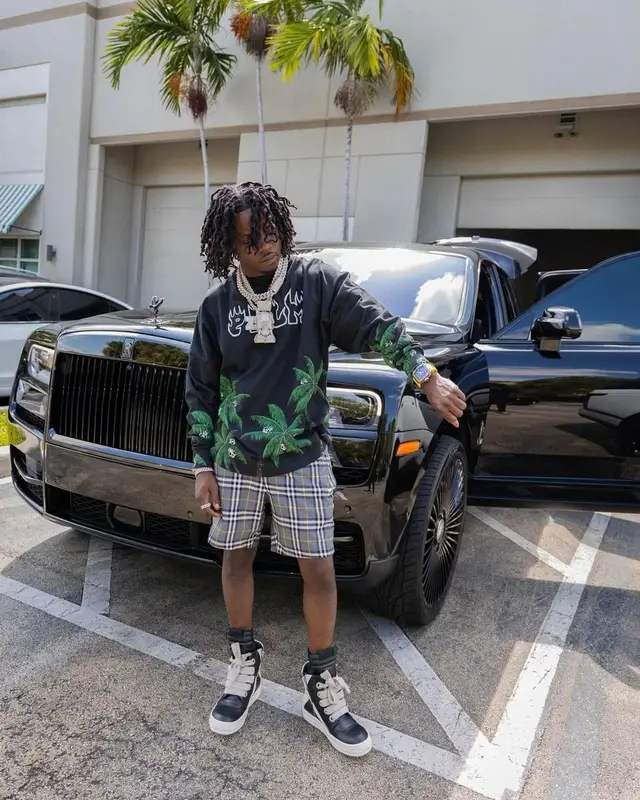 Jackboy outfit in Palm Angels, Rick Owens, and Burberry, 2023