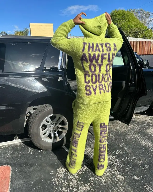 Rob49 outfit in Awful Lot of Cough Syrup and Nike, 2023