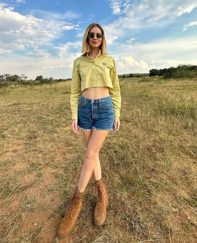 Chiara Ferragni outfit in Alanui, Miu Miu, and Tod's, 2023