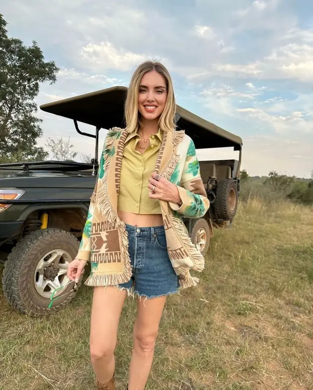 Chiara Ferragni outfit in Alanui, Miu Miu, and Tod's, 2023