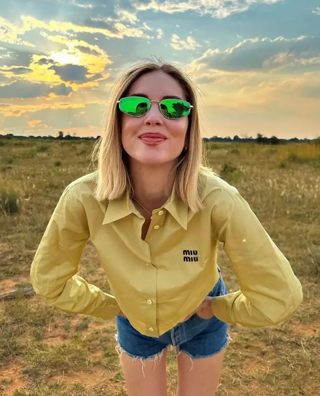 Chiara Ferragni outfit in Alanui, Miu Miu, and Tod's, 2023